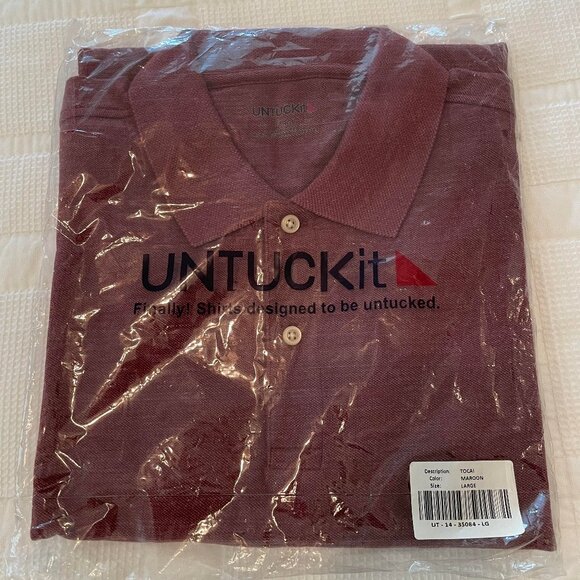 NWT UNTUCKit Men's Short Sleeve Polo Shirt - Large "TOCAI" Maroon color - Picture 2 of 4